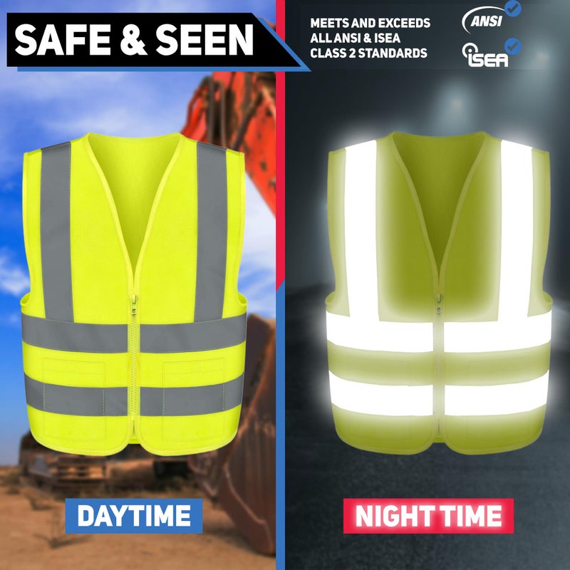 Neiko High Visibility Safety Vest ANSI Class 2, 2 Pockets, Neon Yellow, Large (L) - Image 3